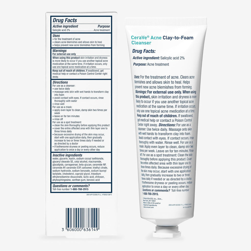 CeraVe Clay-to-Foam Acne Face Wash  118ml (4 oz)