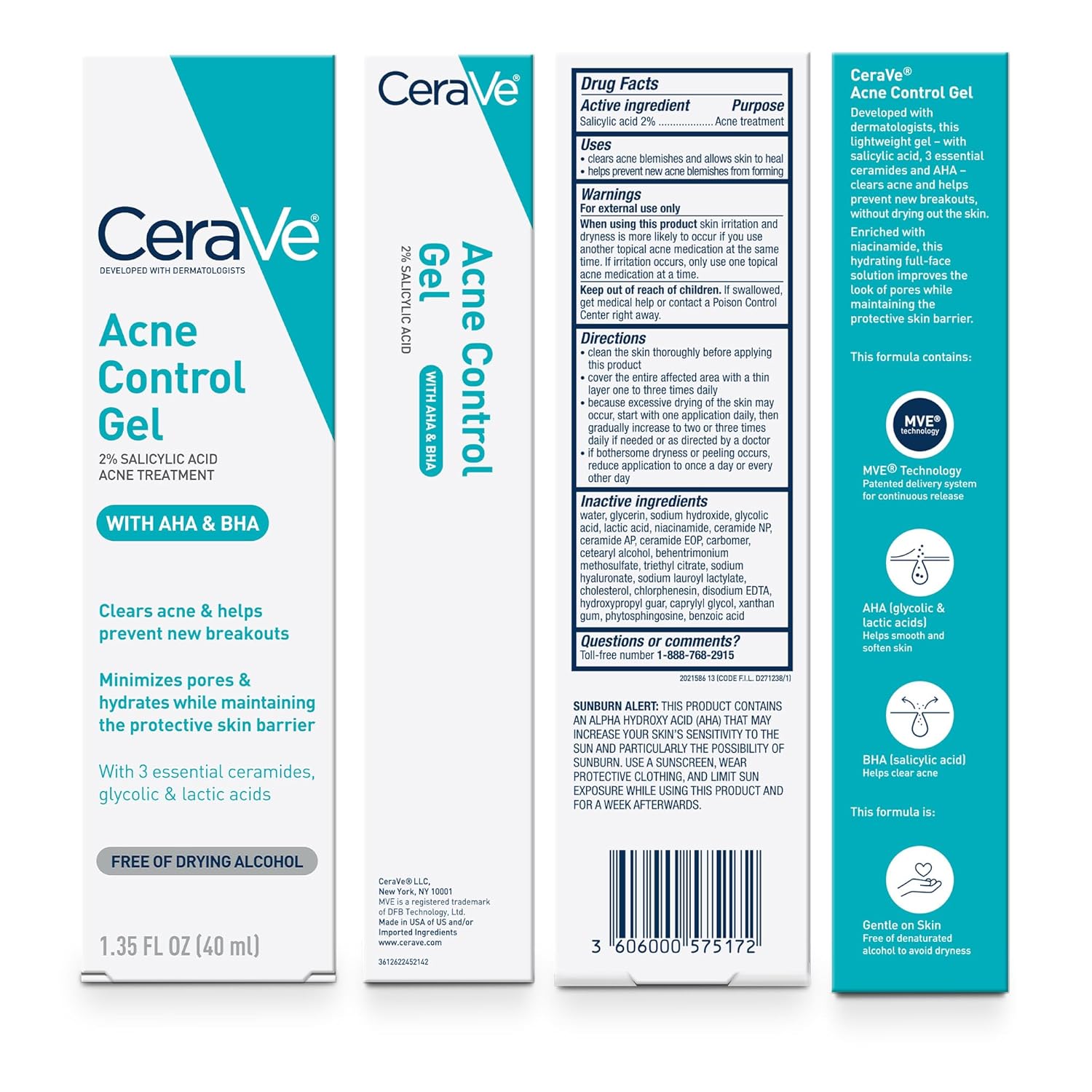 CeraVe Acne Control Gel - Acne Treatment (2% Salicylic Acid + AHA/BHA) 40ml