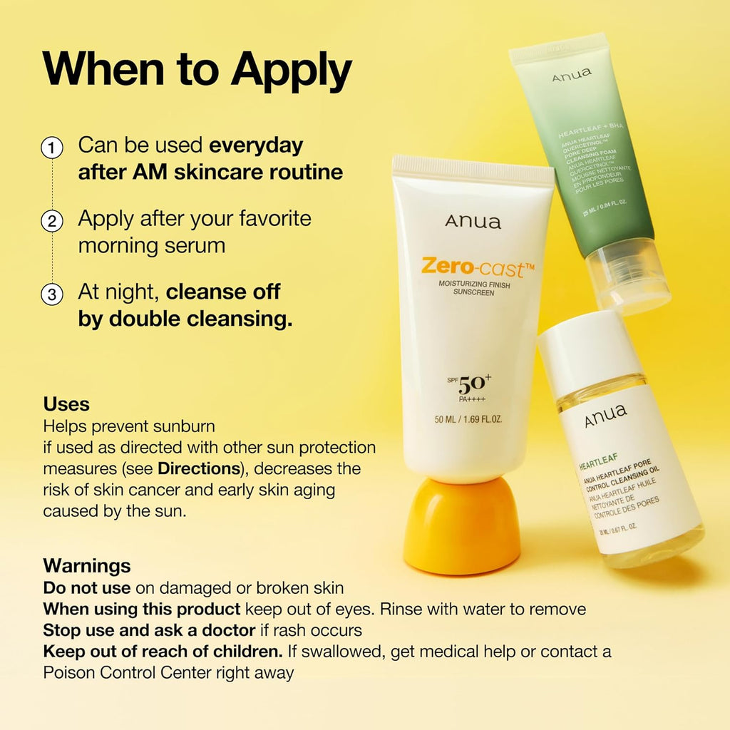 Anua Zero-Cast Moisturizing Finish Sunscreen SPF 50 – 50ml